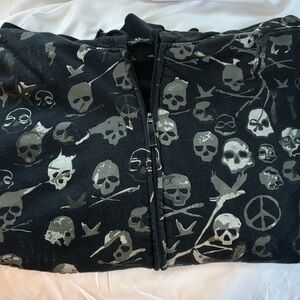 Marc Ecko Black and Gray Skull Hoodie Cut & Sew label